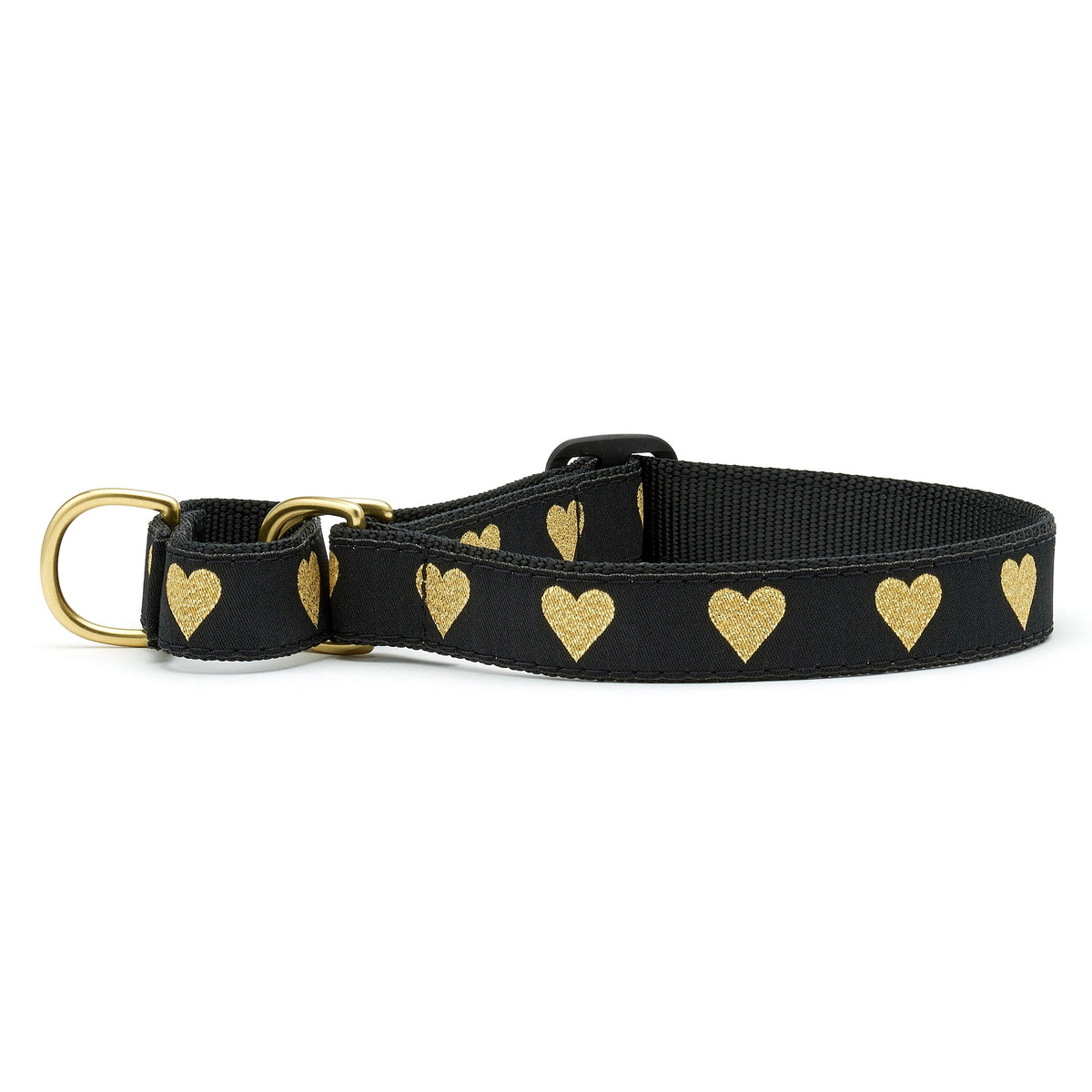 Gold Heart Black Dog Collar