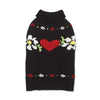 Black sweater with red heart and white and yellow daisies